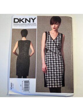 Vogue V1407 Sz 6-14 DKNY Mock Wrap Front Sheath Dress Designer Pattern Uncut